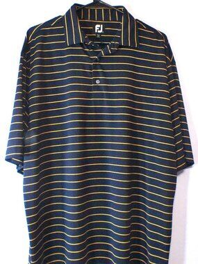 FootJoy FJ Golf Polo Shirt Men’s XL Blue Yellow Striped Performance Short Sleev